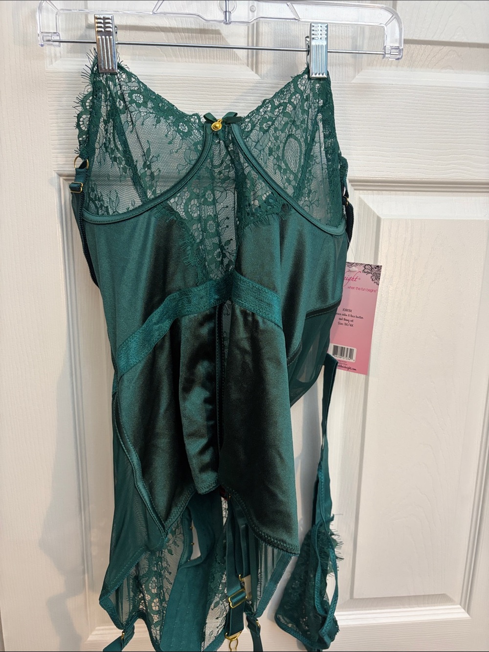 Lace & Satin Emerald Chemise with Garter Details
